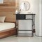 Black Vanity Desk with Charging Station, Makeup Table with Drawer, Open Shelf, and Headphone Hook
